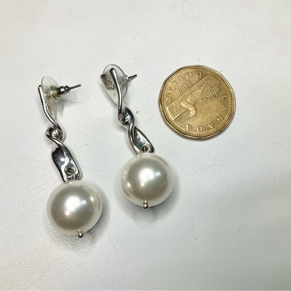 Sterling Silver Israel Electroform Faux Pearl Drop Earrings - Picture 2 of 5